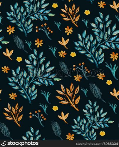 Seamless background pattern. Watercolor hand-drawn plants. Vector illustration.
