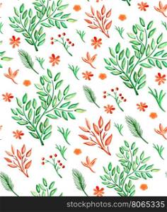 Seamless background pattern. Watercolor hand-drawn plants. Vector illustration.