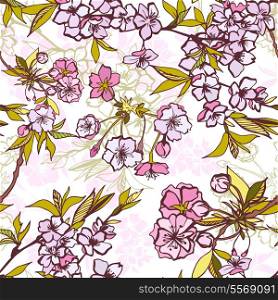 Seamless background pattern with blossoming cherry or sakura elements vector illustration