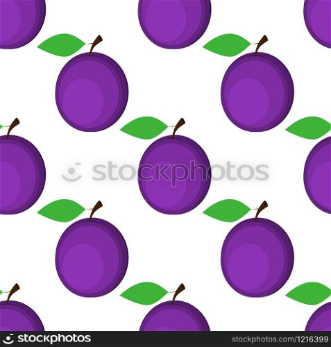 Seamless background, plum on white background. Wallpapers with a picture of fruit. Seamless background, plum on white background.