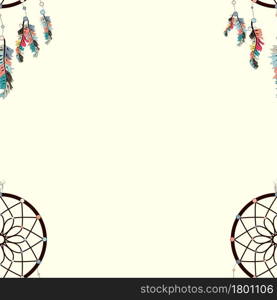 seamless background, retro pattern, ethnic doodle collection, tribal design. Hand drawn illustration with indian dreamcatchers and feathers. seamless background, retro pattern, ethnic doodle collection, tribal design. Hand drawn illustration