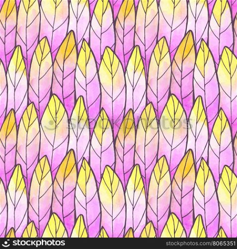 Seamless background watercolor pattern with abstract feathers. Vector illuctration.