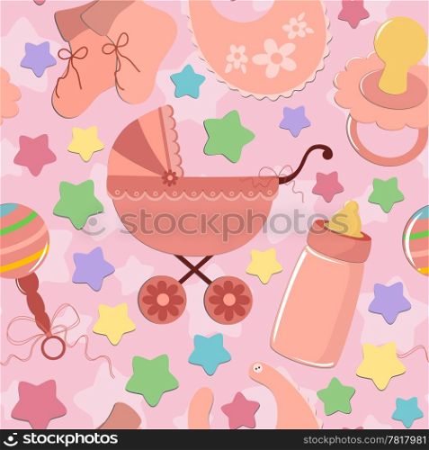 Seamless background with baby&rsquo;s objects