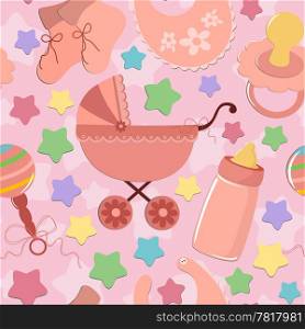 Seamless background with baby&rsquo;s objects