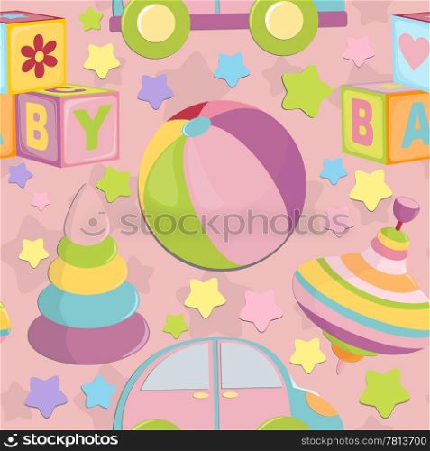 Seamless background with baby&rsquo;s objects in pink colors