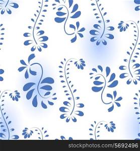 Seamless background with blue floral ornament. Gzhel style. Vector illustration.