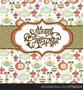 Seamless background with blue, green and red christmas baubles and a banner