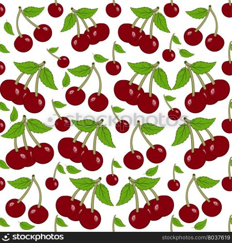 Seamless background with cherry berries. Painted cherries white background.. Seamless background with cherry berries.