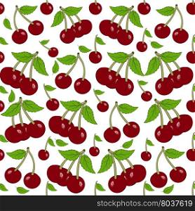 Seamless background with cherry berries. Painted cherries white background.. Seamless background with cherry berries.
