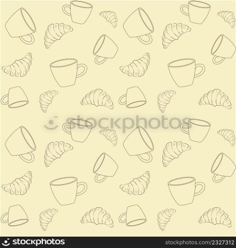 Seamless background with coffee and croissants. Vector for wallpaper background, interior design, fabric.. Seamless background with coffee and croissants. Vector