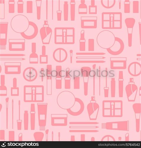 Seamless background with cosmetics icons.