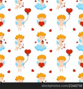 Seamless background with cute cherub and heart. Wallpapers for Valentine  Day. Background for sewing clothes and printing on wrapping paper.