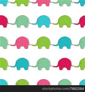 Seamless background with cute elephants in bright colors