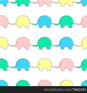 Seamless background with cute elephants in pastel colors
