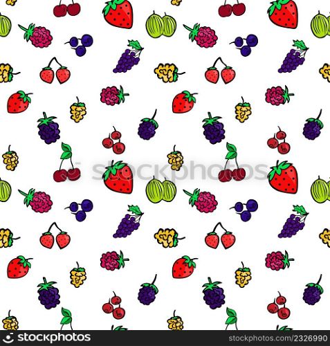 Seamless background with different berries. Background with berries of different colors on a white background. Bright berry pattern.. Seamless background with different berries. Bright berry pattern.