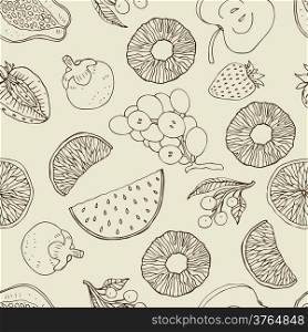 Seamless background with fruits. Vector illustration pattern.