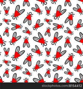 Seamless background with heart-shaped flies. Vector illustration. Seamless pattern with flies. Vector illustration