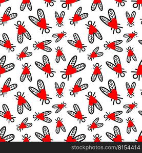 Seamless background with heart-shaped flies. Vector illustration. Seamless pattern with flies. Vector illustration