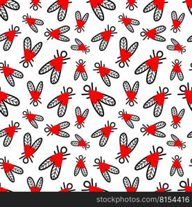 Seamless background with heart-shaped flies. Vector illustration. Seamless pattern with flies. Vector illustration