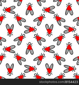 Seamless background with heart-shaped flies. Vector illustration. Seamless pattern with flies. Vector illustration