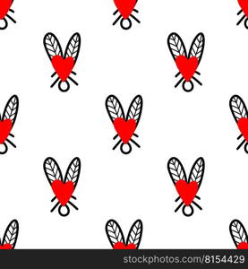 Seamless background with heart-shaped flies. Vector illustration. Seamless pattern with flies. Vector illustration