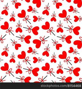 Seamless background with lollipops on a stick in the shape of a heart. pattern on valentines day. Vector illustration. Seamless pattern with candy for valentines day. Vector illustration