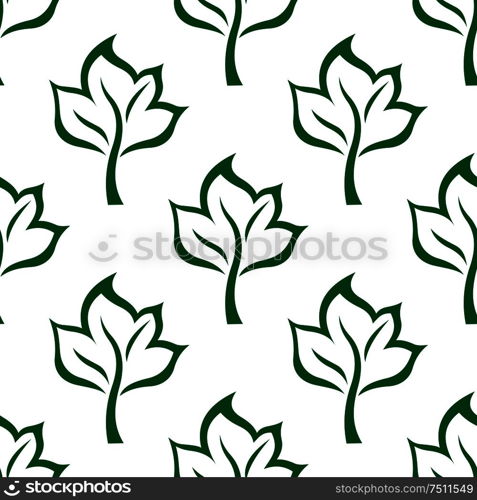 Seamless background with pattern of outline maple green leaves. May be use as stylized fabric or wallpaper design. Seamless maple green leaves pattern