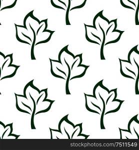 Seamless background with pattern of outline maple green leaves. May be use as stylized fabric or wallpaper design. Seamless maple green leaves pattern