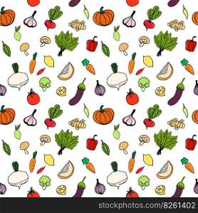 Seamless background with pictures of fruits and vegetables