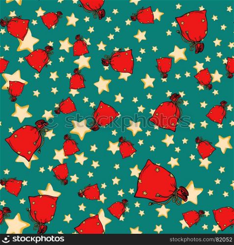 seamless background with red gift Santa sack. Comic book cartoon pop art retro vector illustration drawing. seamless background with red gift Santa sack