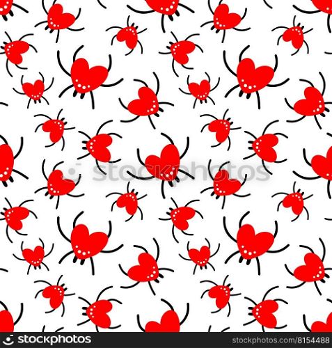Seamless background with red spiders. Design for Valentine , Halloween. Vector illustration. Seamless background with red spiders
