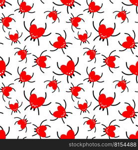 Seamless background with red spiders. Design for Valentine , Halloween. Vector illustration. Seamless background with red spiders