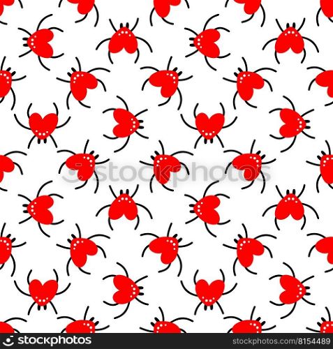 Seamless background with red spiders. Design for Valentine, Halloween. Vector illustration. Seamless background with red spiders