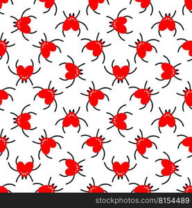 Seamless background with red spiders. Design for Valentine, Halloween. Vector illustration. Seamless background with red spiders