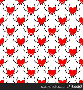Seamless background with red spiders. Design for Valentine, Halloween. Vector illustration. Seamless background with red spiders
