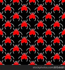 Seamless background with red spiders. Design for Valentines Day, Halloween. Vector illustration. Seamless background with red spiders
