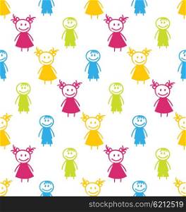 Seamless Background with Smiling Kids. Illustration Seamless Background with Smiling Kids. Funny Colorful Pattern - Vector