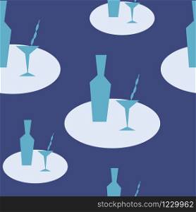 Seamless background with wine bottles and glasses. Bright colors pattern for web, poster, textile, print and other design. martini cocktails seamless vector pattern bar design