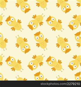 Seamless background with yellow owls for printing on baby fabric. Wallpaper with an owl for sewing children’s clothing and packaging paper.
