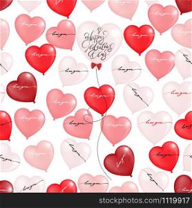Seamless balloon heart with white, pink and red on white background, Vector illustration of pattern stylish valentines day greeting card with lettering typography text.