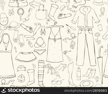 Seamless beige background with female things