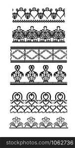 Seamless black and white border of lace on a white background. Set of brushes. Vector pattern for frames and your creativity. Seamless black and white border of lace on a white background.