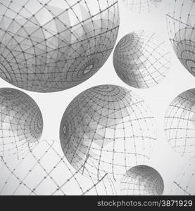 Seamless black and white pattern of abstract textile mesh balls
