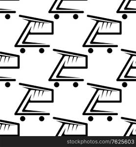 Seamless black and white pattern of shopping carts or trolleys in square format for retail industry design. Seamless background pattern of shopping carts