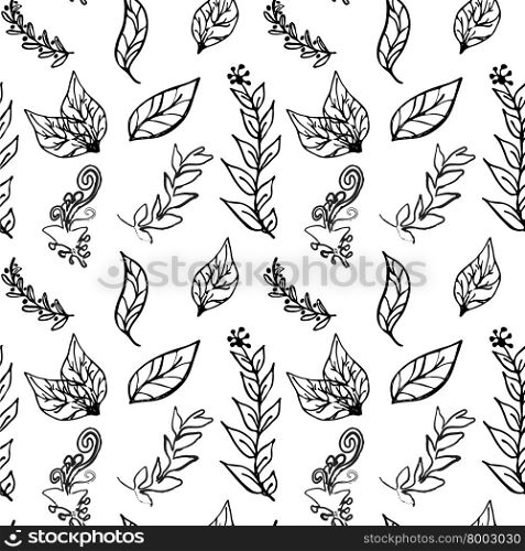 Seamless black-and-white pattern with leaves in vintage style. Seamless pattern for your design wallpapers, pattern fills, web page backgrounds, surface textures. Vector illustration