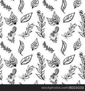 Seamless black-and-white pattern with leaves in vintage style. Seamless pattern for your design wallpapers, pattern fills, web page backgrounds, surface textures. Vector illustration