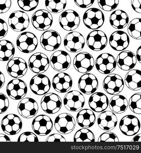 Seamless black and white sporting items pattern with classic football or soccer balls. Sporting competition background or interior textile design usage. Black and white soccer balls seamless pattern