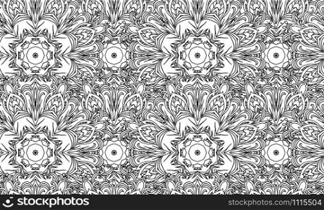 Seamless black and white texture with a tribal floral pattern for your creativity