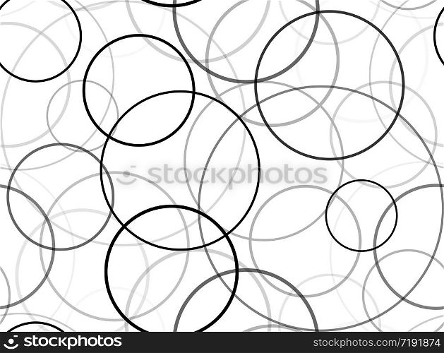 Seamless black and white texture with circles of different size and transparency. Vector background for your creativity. Seamless black and white texture with circles of different size