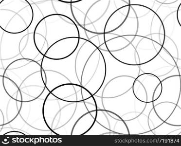 Seamless black and white texture with circles of different size and transparency. Vector background for your creativity. Seamless black and white texture with circles of different size
